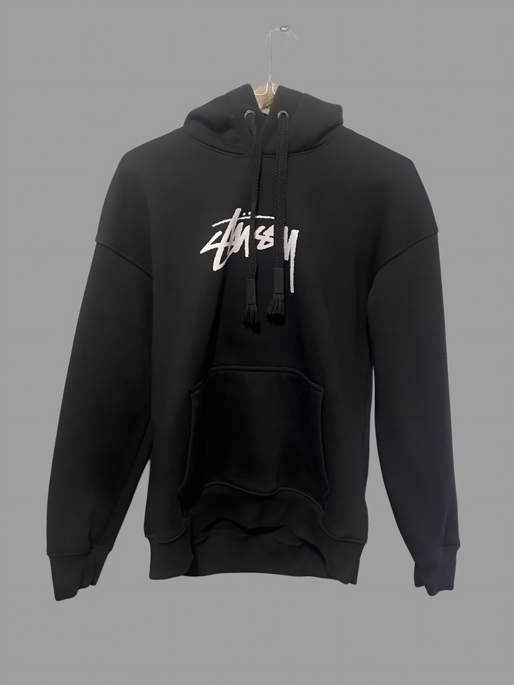 Men's Black Pullover Hoodie with White Script Logo